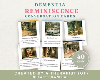 Demenz-Erinnerungs-Karten | 40 Illustrierte Konversationsaufsagen | Memory Care-Aktivität für Erwachsene | Von OT entworfene druckbare PDF-Datei