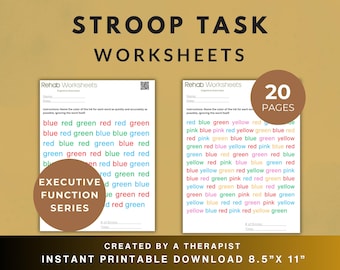 Stroop Task Cognitive Exercise Bundle (20 Worksheets) Executive Functioning Training PDF for Stroke TBI Brain Injury pdf-worksheet