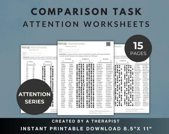 Comparison Task Worksheets (15 Worksheets) - Attention Task  Printable Cognitive Exercise - For OT SLP Therapy Teacher Psychology