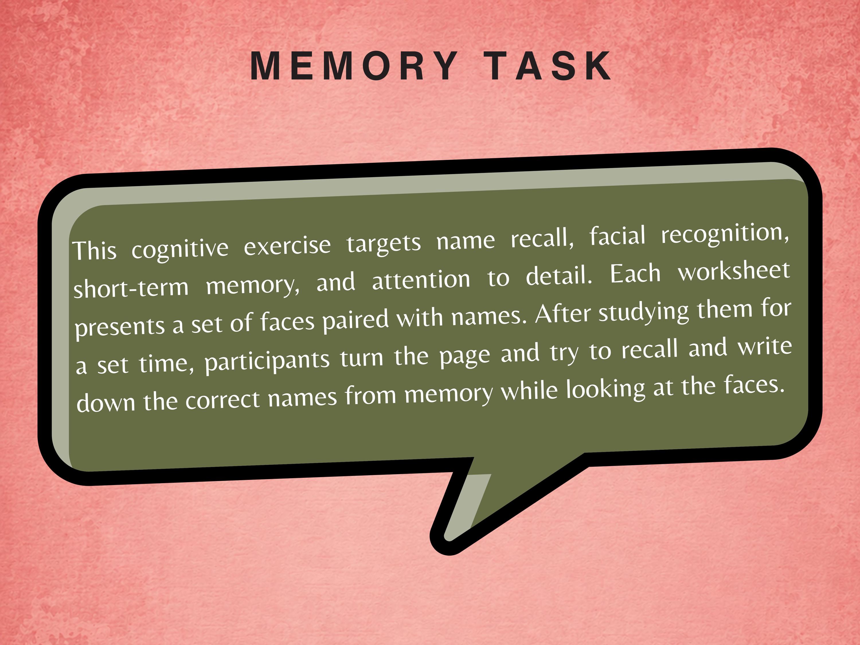 Remembering Names Worksheets – Face and Name Memory Tasks for Cognitive ...