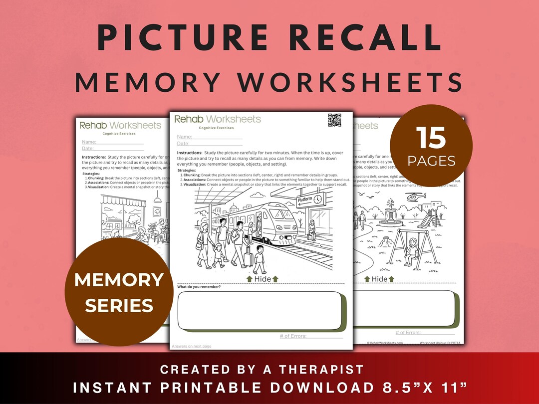 Picture Recall Memory Worksheets for Cognitive Rehabilitation – Visual ...