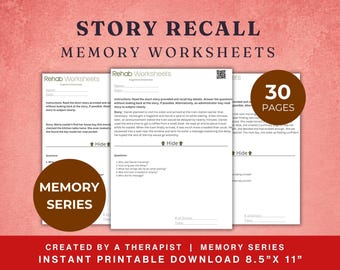Story Recall Memory Worksheets Bundle for Cognitive Rehabilitation ...