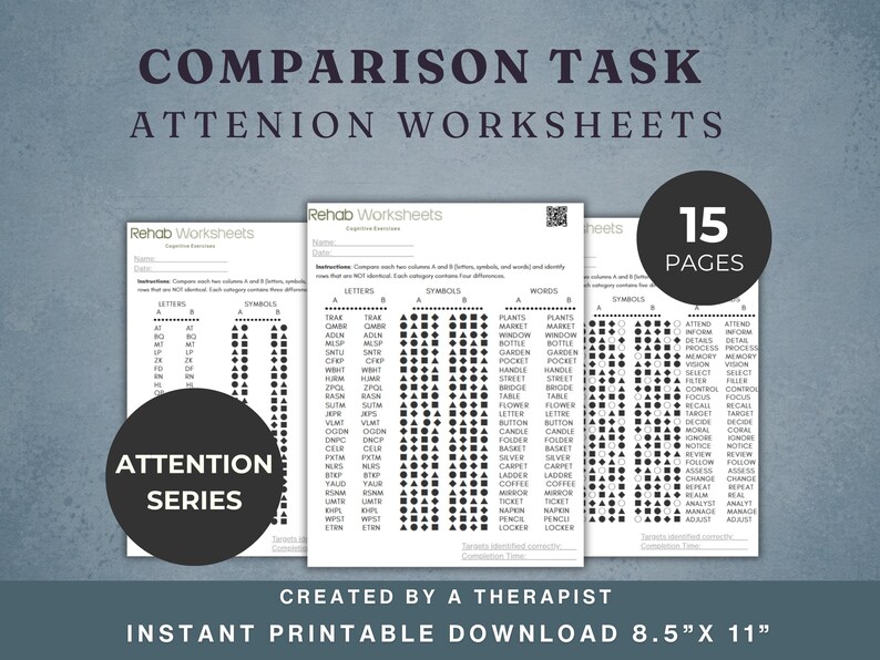 Word Comparison Task Comparison Task Worksheets (15 Worksheets) - Attention Task Printable ...