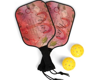 Aries Pickleball Kit: Sternzeichen inspiriertes Geschenk mit personalisierter Astrologie-Aquarellgrafik für Horoskopliebhaber
