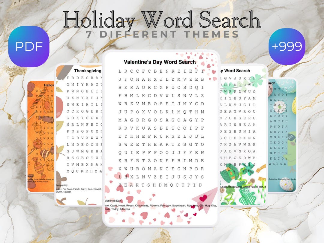 Holiday Word Search - 7 Festive Themes | Printable PDF | Fun Activity ...