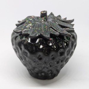 Black Sparkle Strawberry Stash Jar Handmade Resin Cute Gift For Strawberry Lovers