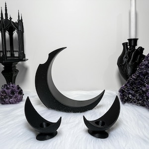 Lunar Home Decor Bundle | Crescent Moon Vase + Candle Holders Set | Witchy Altar Bundle, Celestial Gothic Home & Halloween Decor