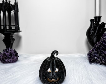 Cubierta para vela de té Jack O' Lantern / Portavelas LED de calabaza gótica / Vela de bruja y decoración de altar