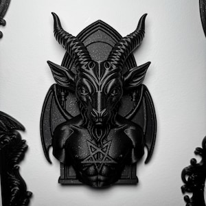 Baphomet Wall Art | Horned Goat Occult Sculpture | Gothic Pagan Altar Decor & Dark Witchy Wall Hanging