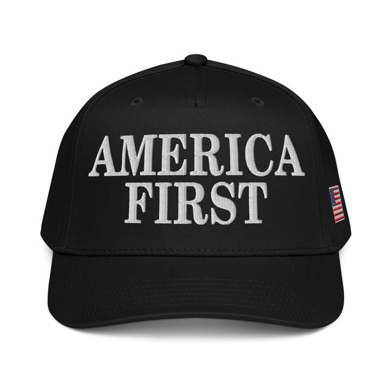 America First Hat Snapback, Curved Brim, Embroidered Hat, Otto 31-069, MAGA, Trump, Republican, Conservative, Patriotic, USA, American, Gift image 2