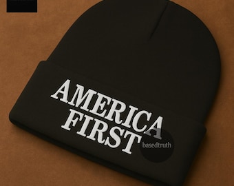 America First Beanie, Embroidered Beanie, Otto Cap 82-480, MAGA Beanie, Trump Beanie, Republican, Conservative, Patriotic, American, USA