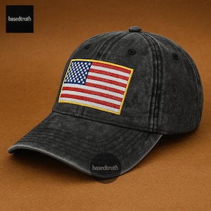 Vintage USA Flag Embroidered Dad Hat, American Flag Hat, Patriotic Baseball Cap, USA Pride Hat, Adjustable Cotton Twill Cap, America First