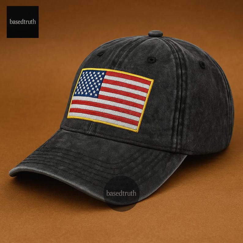 Vintage USA Flag Embroidered Dad Hat, American Flag Hat, Patriotic Baseball Cap, USA Pride Hat, Adjustable Cotton Twill Cap, America First Preto