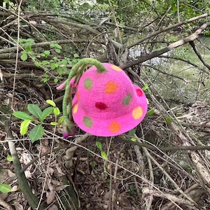 Handmade Pink Wool Felted Bucket Hat: Flower Fairycore Costume, Renaissance Costume.