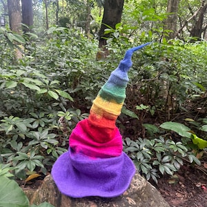 Purple Tie Dye Wool Felt Witch Hat: Adjustable Halloween Costume