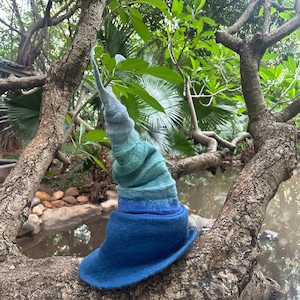 Blue Tie Dye Wool Felted Witch Hat: Costume Cosplay Ren Faire