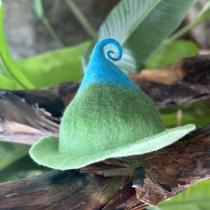 Blue Green Bucket Hat, Wool felted Hat, Sauna Hat, Costume Hat, Witch Hat, Fairy Felted Hat, Felted Cap, Festival Hat, Party Hat, Custom Hat