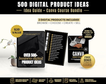 Guía con más de 500 ideas para productos digitales + Paquete de cursos de Canva (Descarga instantánea)