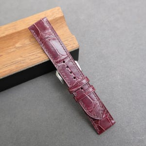 Burgundy Alligator Leather Watch Strap-Handmade leather watch strap-Personalization,Custom Watch Strap.All Size. . .24mm,22mm,20mm,19mm,18mm