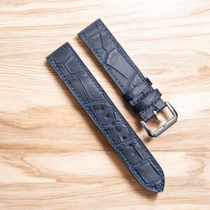 Navy Blue Alligator Leather Watch Strap-Handmade leather watch strap-Personalization,Custom Watch Strap.All Size. . .24mm,22mm,20mm,19mm,18m