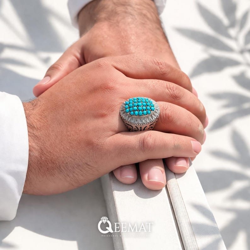 Mens Sleeping Beauty Turquoise Ring - Handmade Sterling Silver Ring ...