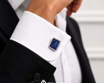 Gemelli in lapislazzuli naturale per camicie da uomo – Gemelli blu navy con pietre preziose autentiche