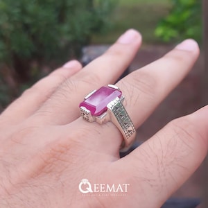 Handgefertigter Rubinring für Herren – Juli-Geburtssteinring aus Sterlingsilber – Rechteckiger natürlicher Rubinring