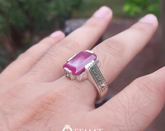 Handmade Rectangular Ruby Ring for Men – July Birthstone in Sterling Silver