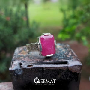 Anel de Rubi Masculino Feito à Mão – Anel em Prata 925 com Pedra de Nascimento de Julho – Anel Retangular de Rubi Natural imagem 3