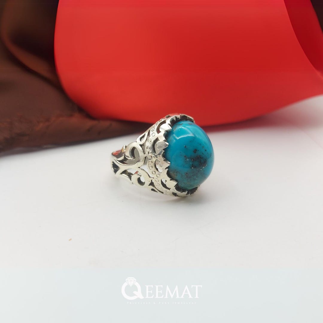 Vintage Turquoise Ring in 925 Sterling Silver - Ornate Filigree Design ...