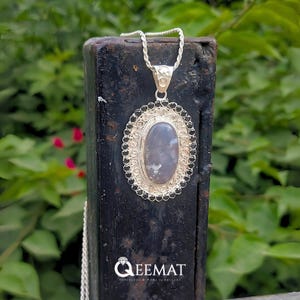Dendritic Agate Necklace for Women - Silver Necklace With White Gemstone