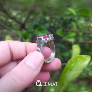 Anel de Rubi Masculino Feito à Mão – Anel em Prata 925 com Pedra de Nascimento de Julho – Anel Retangular de Rubi Natural imagem 6