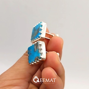 Gemelos turquesa de plata de ley 925: diseño cuadrado hecho a mano con piedras preciosas naturales.