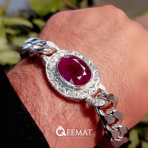Genuine Garnet Bracelet for Men - Red Gemstone Bracelet for Men - Handmade Custom Silver Bracelet – January Birthstone Silver Chain Bracelet