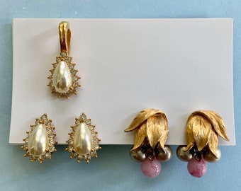 Signed Vintage Earrings and Necklace Enhancer