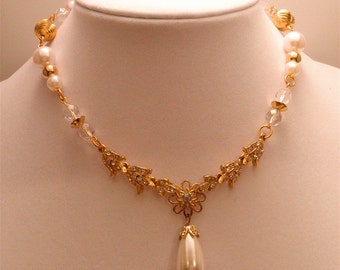 Dressy Pearl and Rhinestone Necklace