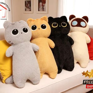 Cat Body Pillow | Kawaii Long Plush Toy | Soft Hug Cushion Bed and Sofa | Housewarming Gift Idea | Cute Present for All Ages