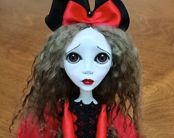 Goth Creepy Handmade Figurative Sculpture Unique Dark Gothic Sad Fantasy Poseable Clay OOAK Art Doll Nefeli