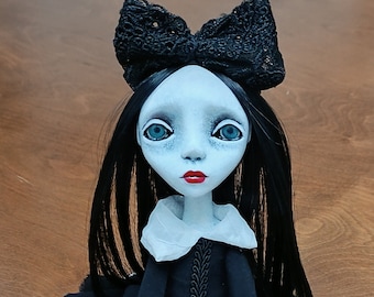 Collectible Goth Cute Handmade Figurative Sculpture Unique Dark Gothic Sad Fantasy Poseable Clay OOAK Art Doll Jointed Art Doll  Simone