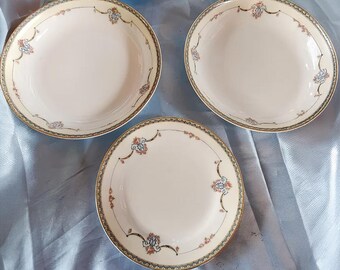 Plato antiguo Noritake Laureate para pan y mantequilla y dos cuencos con borde. Hecho en Japón.
