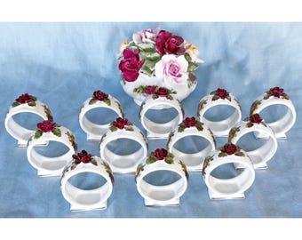 Royal Albert Old Country Roses Napkin Rings. Set of 12. Extremely Rare Find! England