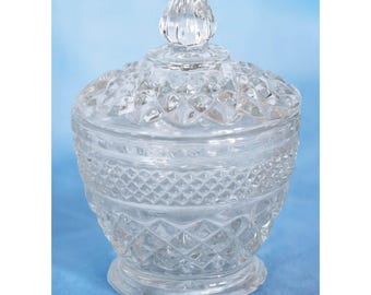 Anchor Hocking Wexford Pattern Small Candy Dish With Lid. Vintage. Made in USA