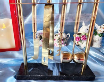 Brass Kitchen Tool Set with Marble Base. Vintage