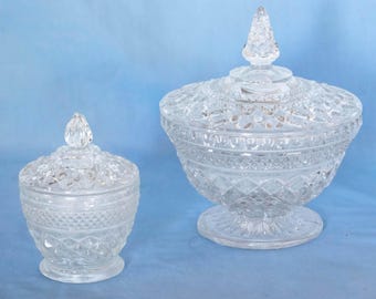 Anchor Hocking Wexford Pattern Candy Dishes With Lids. Set of 2. Made in USA