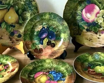 Platos de frutas Rochard Limoges. Firmado. Antiguo. Hecho en Francia