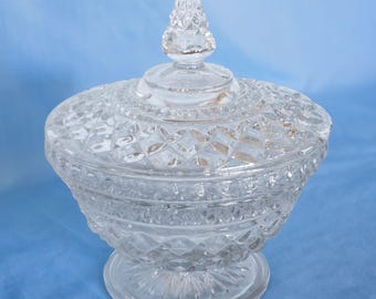 Anchor Hocking Wexford Pattern Large Candy Dish With Lid. Vintage. Made in USA