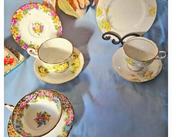 Tazas y platillos surtidos Paragon. 4 juegos. Plato de pan y mantequilla. Vintage. Hecho en Inglaterra.
