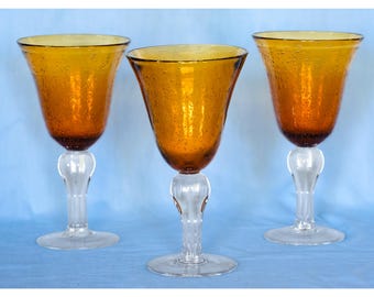 Artland Iris Amber Glassware Goblets. Set of 3. Vintage. Made in USA
