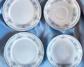 Fine China of Japan Christine (Blue Flowers). Dessert Bowl, 3 Bread & Butter Plates. Vintage