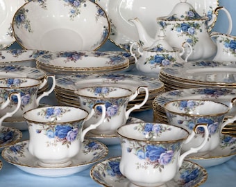 Vajilla Royal Albert Moonlight Rose. 66 piezas. Vintage. Fabricada en Inglaterra.